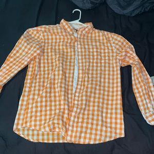 Orange and white large straight faded brand button up